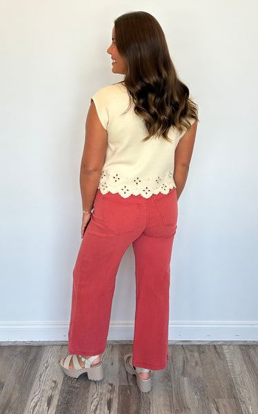 Washed Crimson Wide Leg Pant