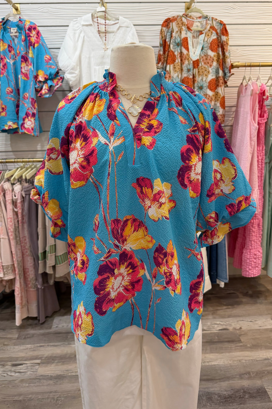 Aqua Pop Floral Top
