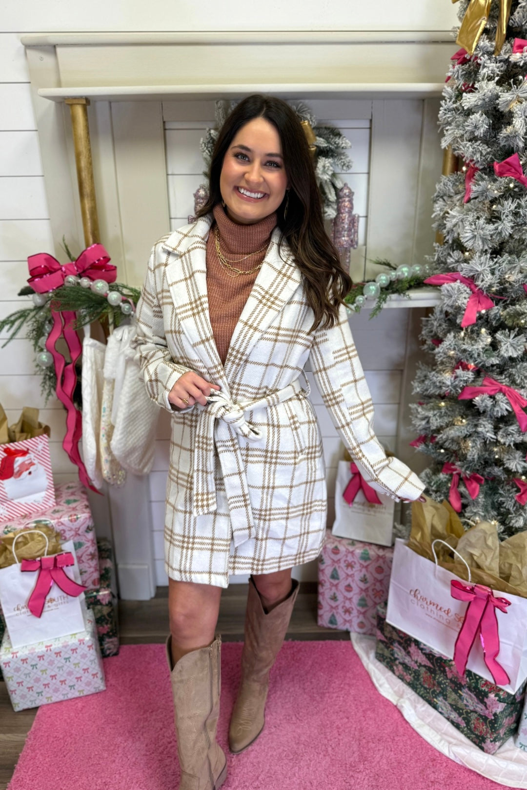 Cream & Toffee Plaid Coat