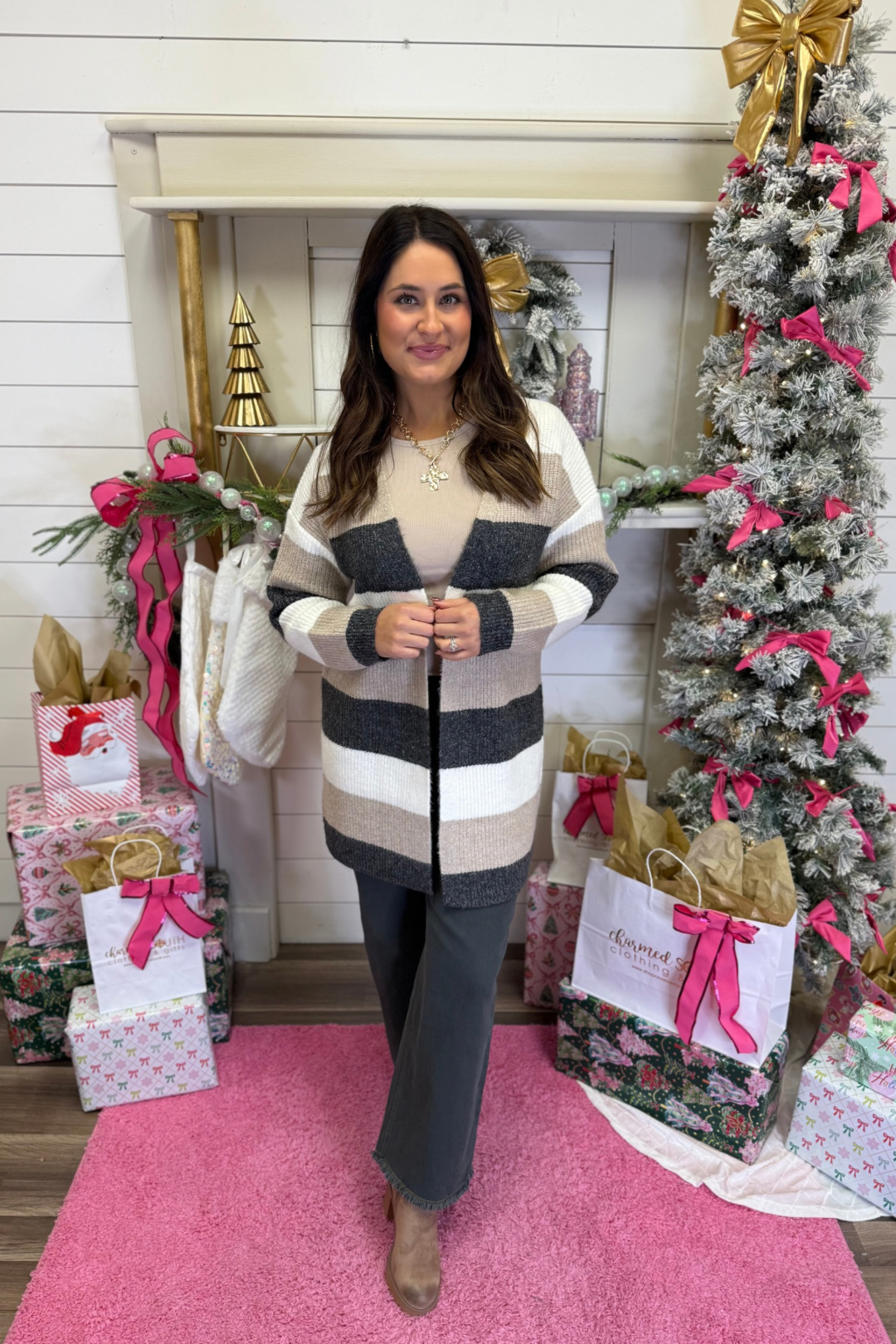 Cappuccino Lines Cardigan Sweater**Final Sale**