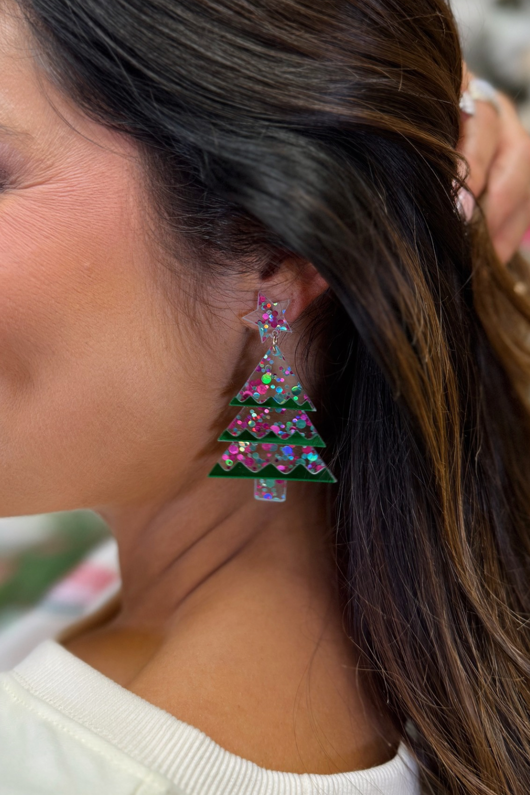 Pop of Color Christmas Tree Earrings