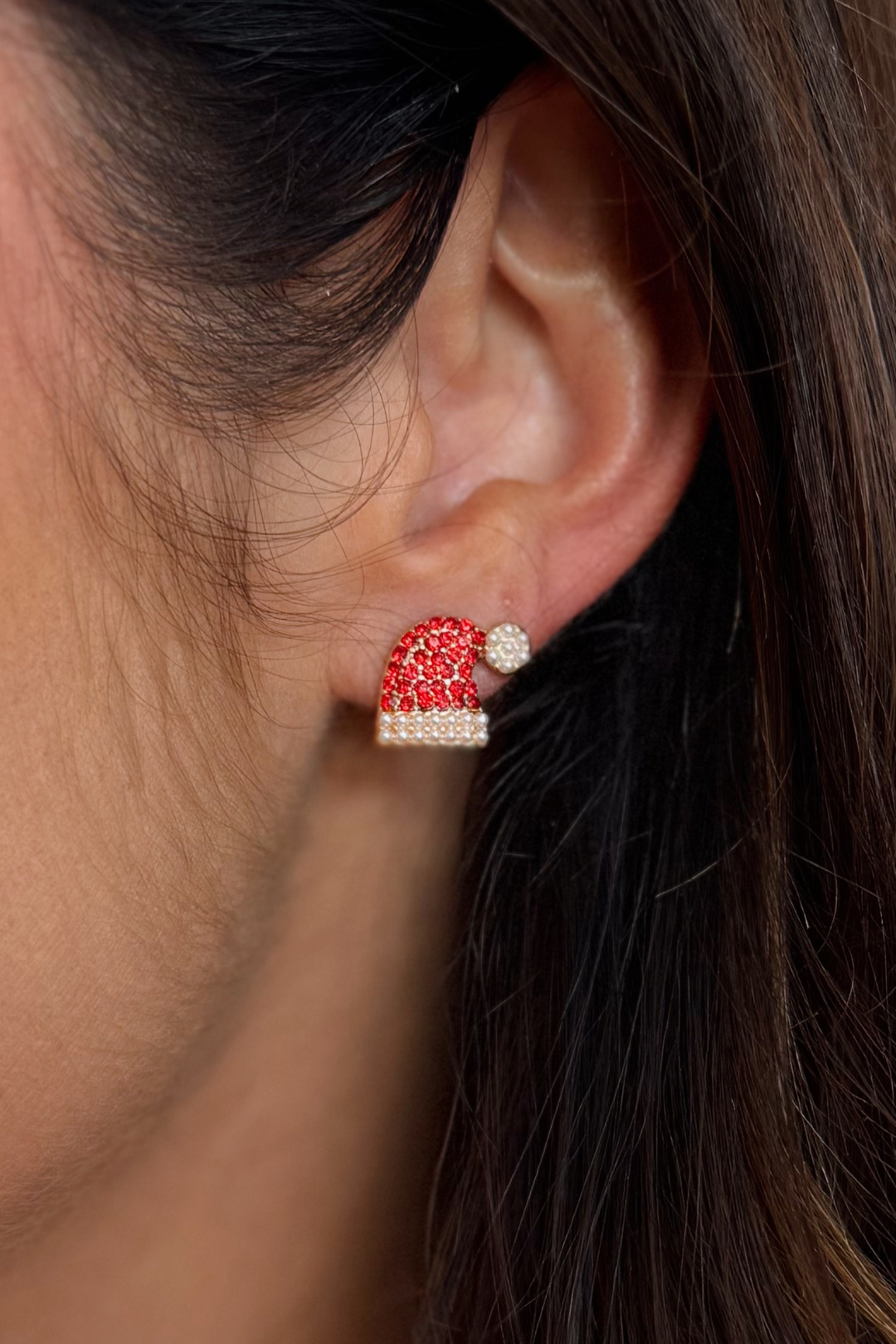 Sparkle Santa Hat Studs