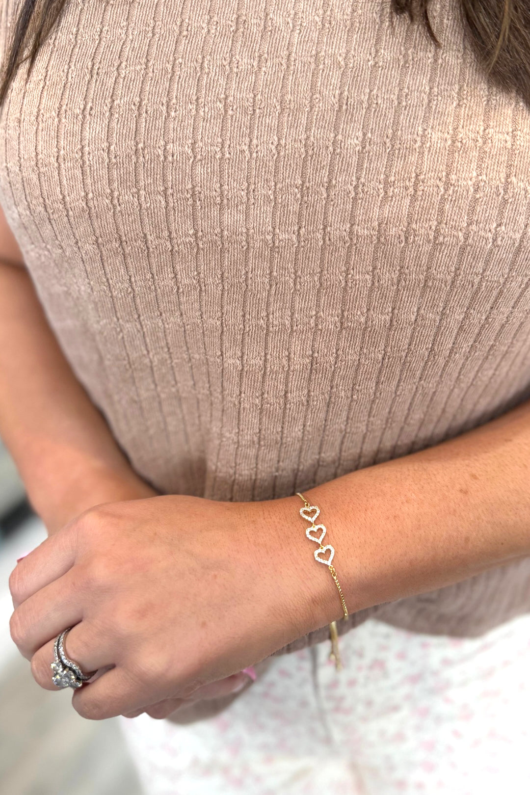 Triple Heart Pull Cord Bracelet