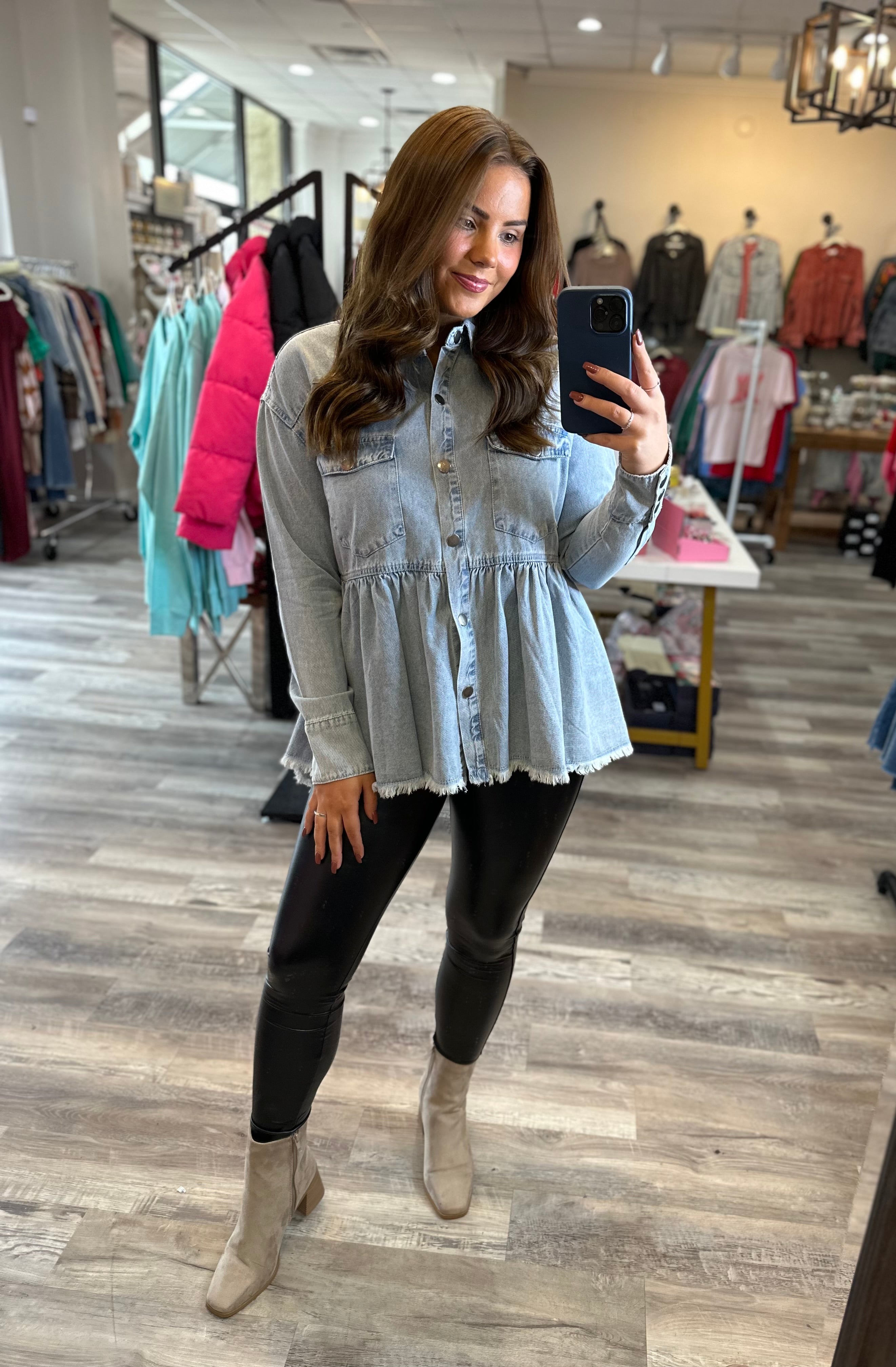 Denim Peplum Shirt Jacket