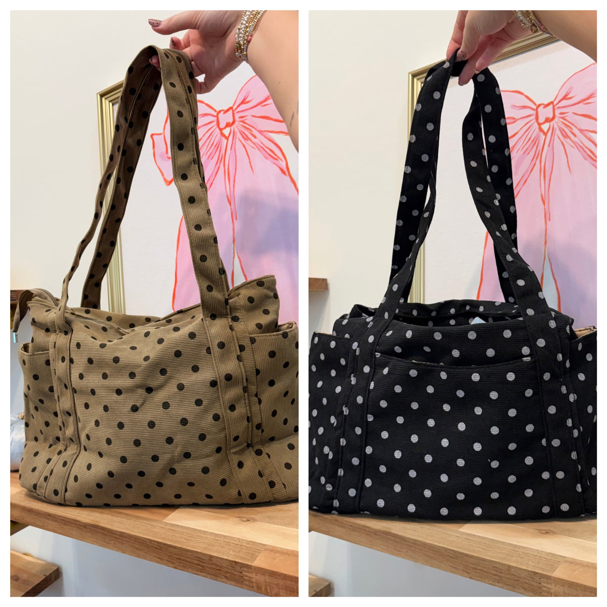 Polka Dot Multi-Pocket Shoulder Bag