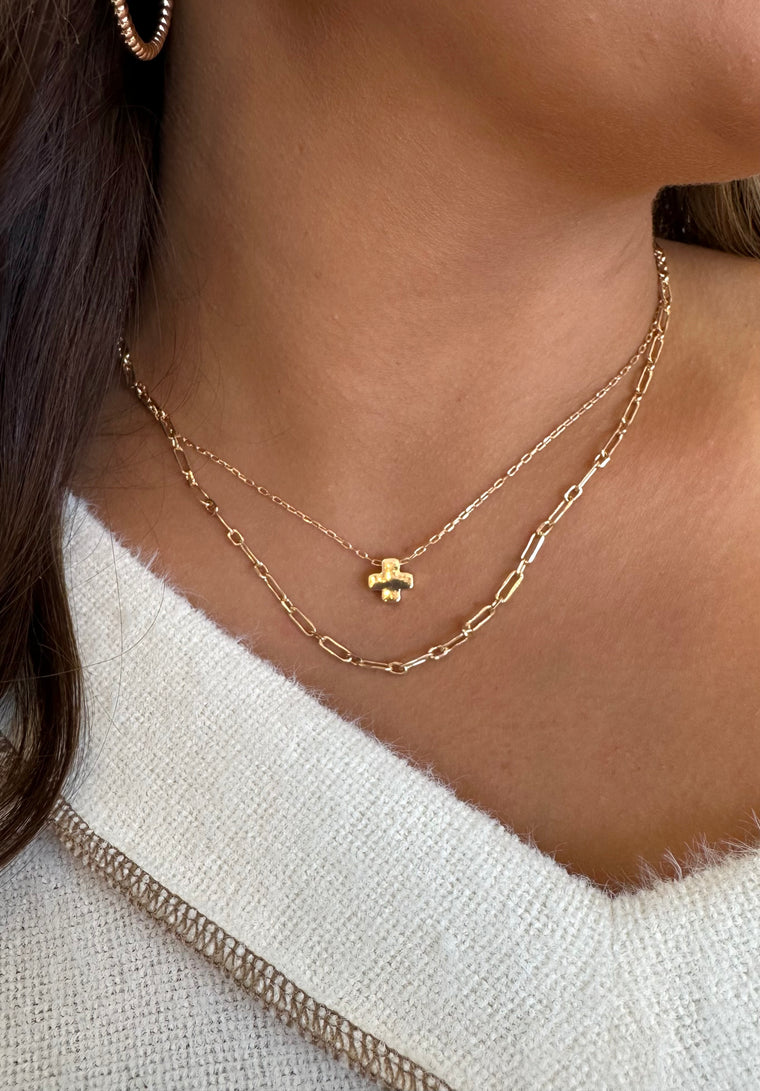 Layered Cross Charm & Chain Necklace