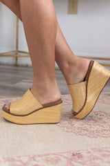 Mugshot Gold Wash Raffia Wedge