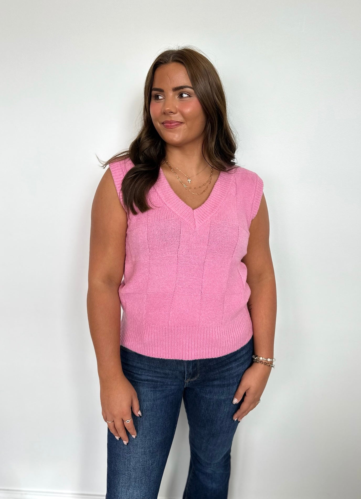 Pink Checkered Sweater Top - FINAL SALE
