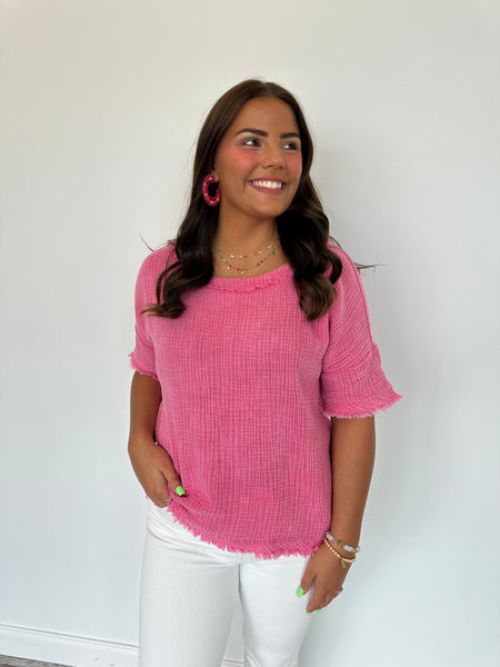 Flamingo Pink Gauze Top  **Final Sale**