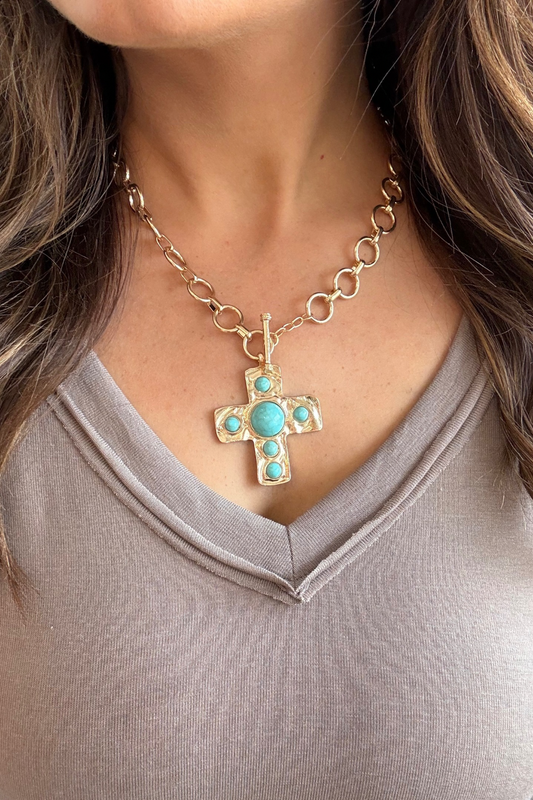 Blue Cross Front Toggle Necklace