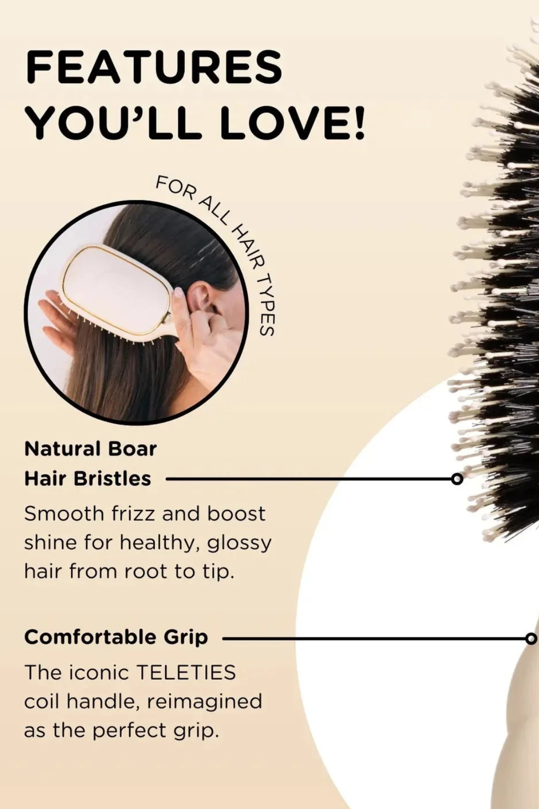 Teleties Boar Bristle Hair Brush