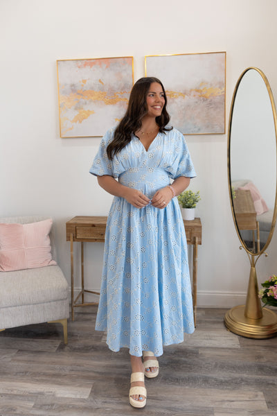 Blue Blooms Eyelet Lace Dress