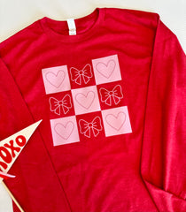 Bows & Hearts Checkered Long Sleeve Tee