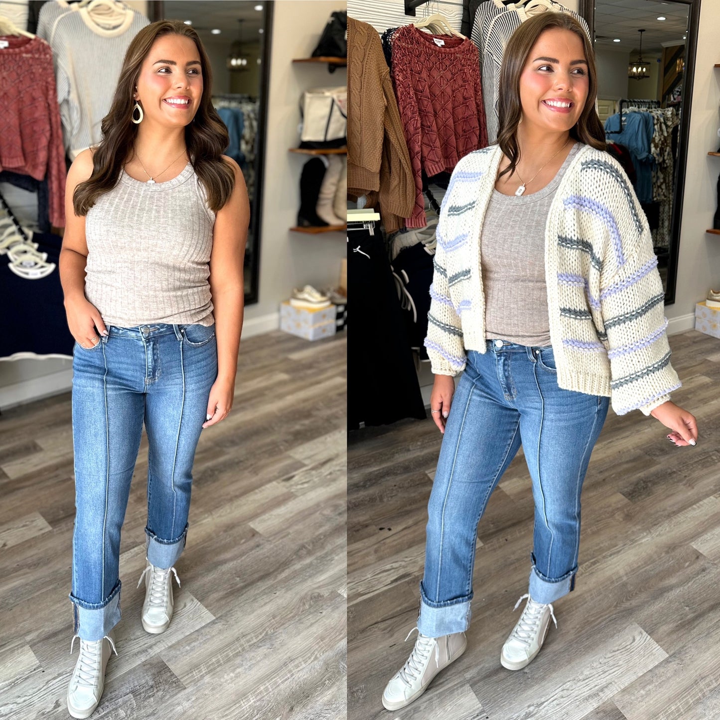 High Rise Seam Detail Cuffed Jeans