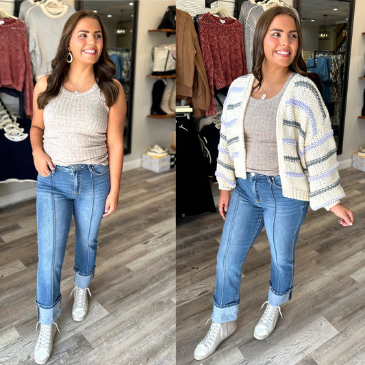 High Rise Seam Detail Cuffed Jeans