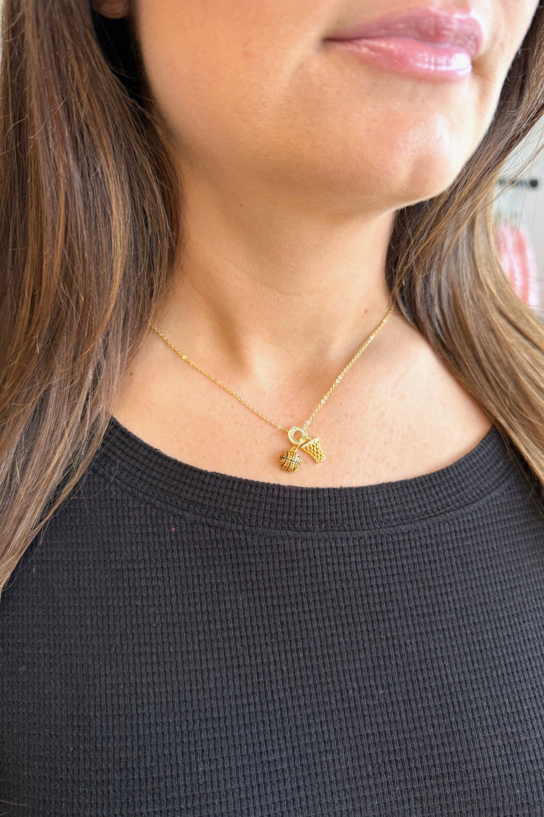 Gold CZ Basketball Necklace