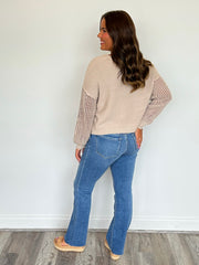 Crochet Sleeve V-Neck Sweater