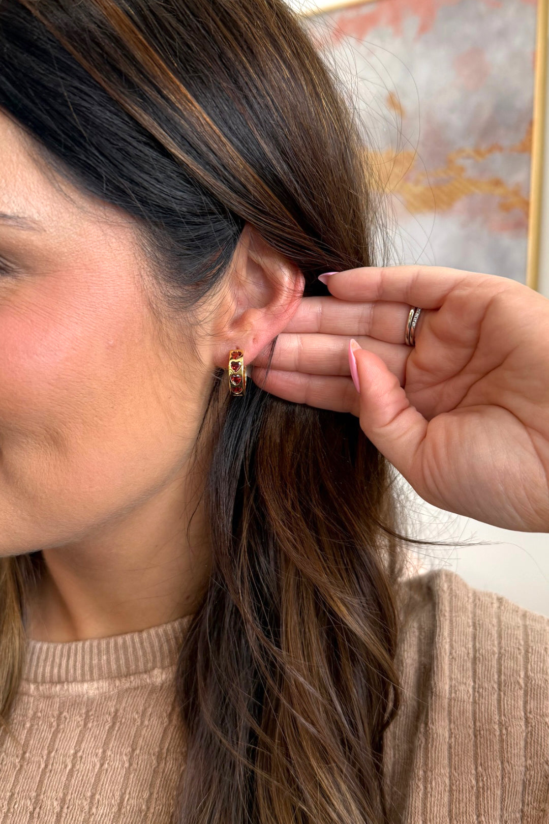 Red Heart Hoop Earrings