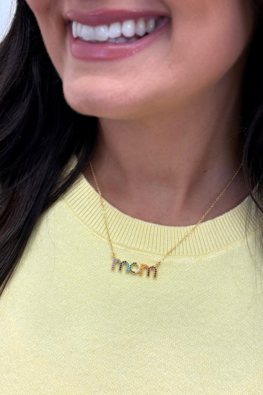Gold CZ Multi Color Mom Necklace
