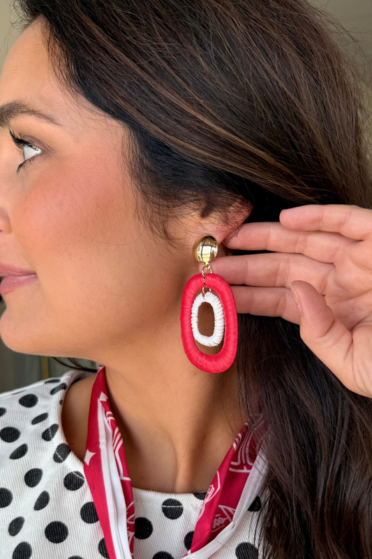Red Zone Raffia Earrings