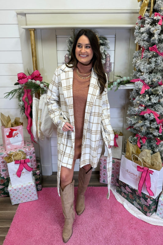 Cream & Toffee Plaid Coat