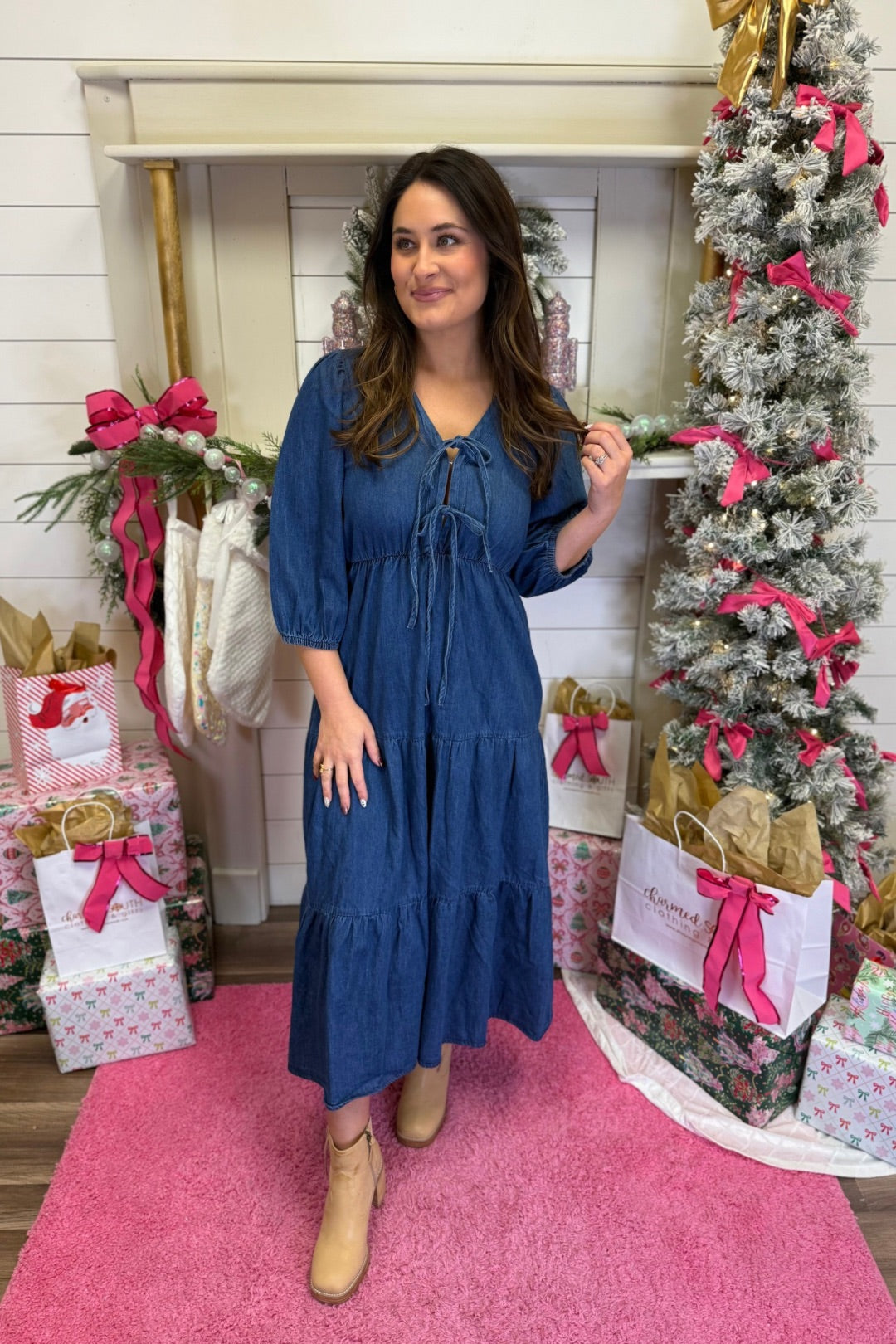 BowTier Denim Dress