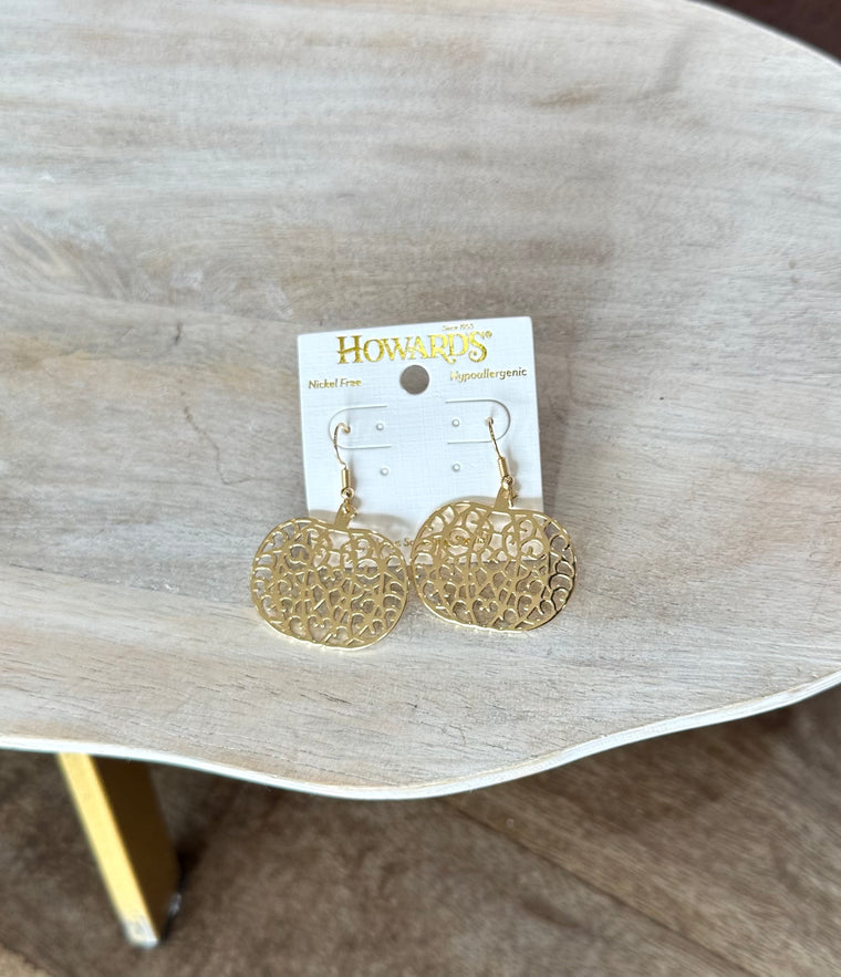 Gold Filigree Pumpkin Earrings