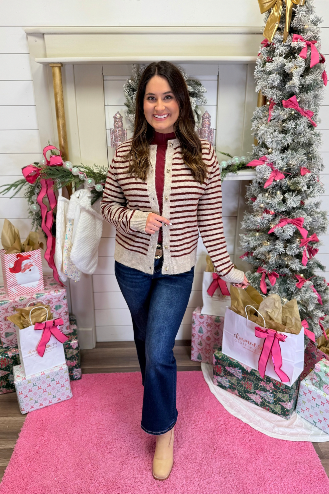 Crimson Latte Striped Cardigan