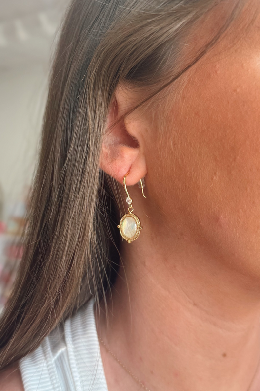Gold Abalone Tan Compass Drop Earrings