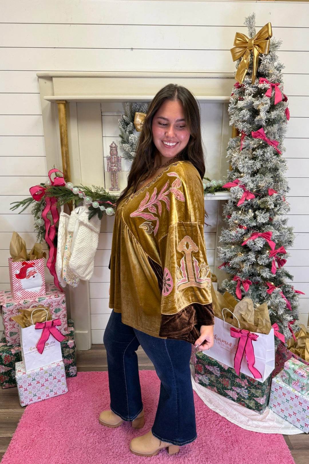 Golden Velvet Embroidered Top