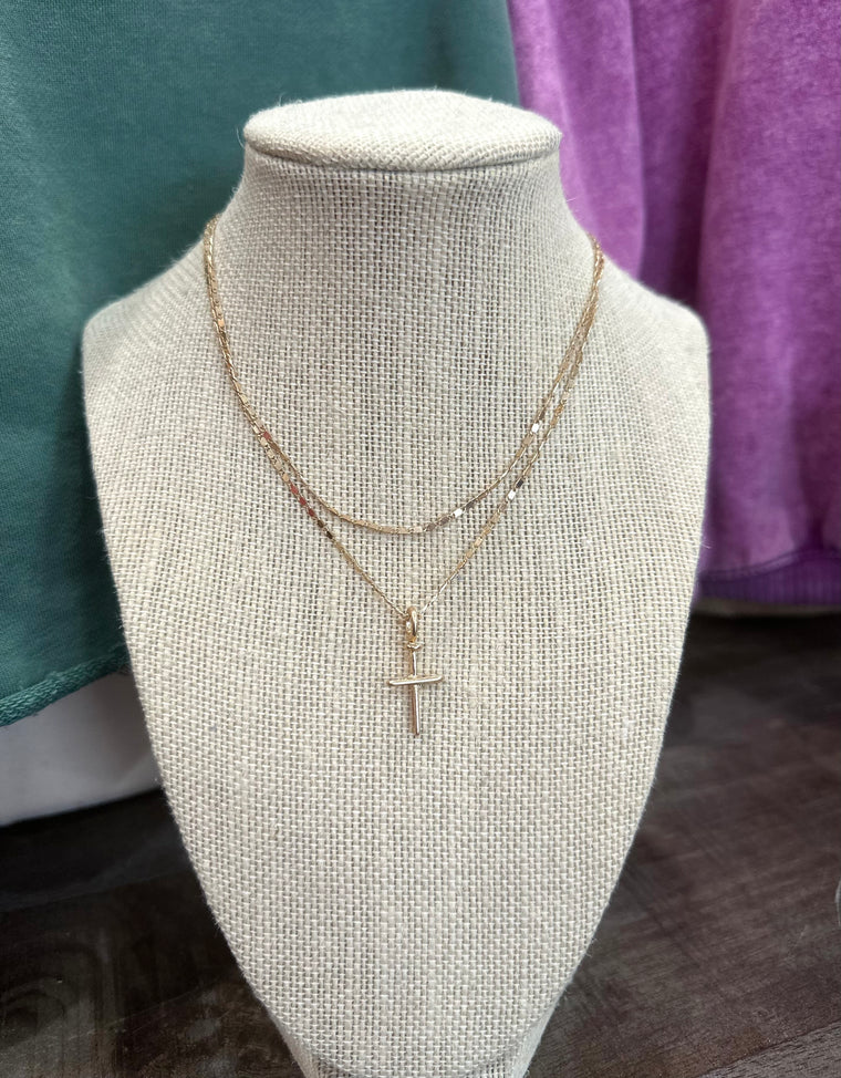 Dainty Layered Cross Pendant Necklace