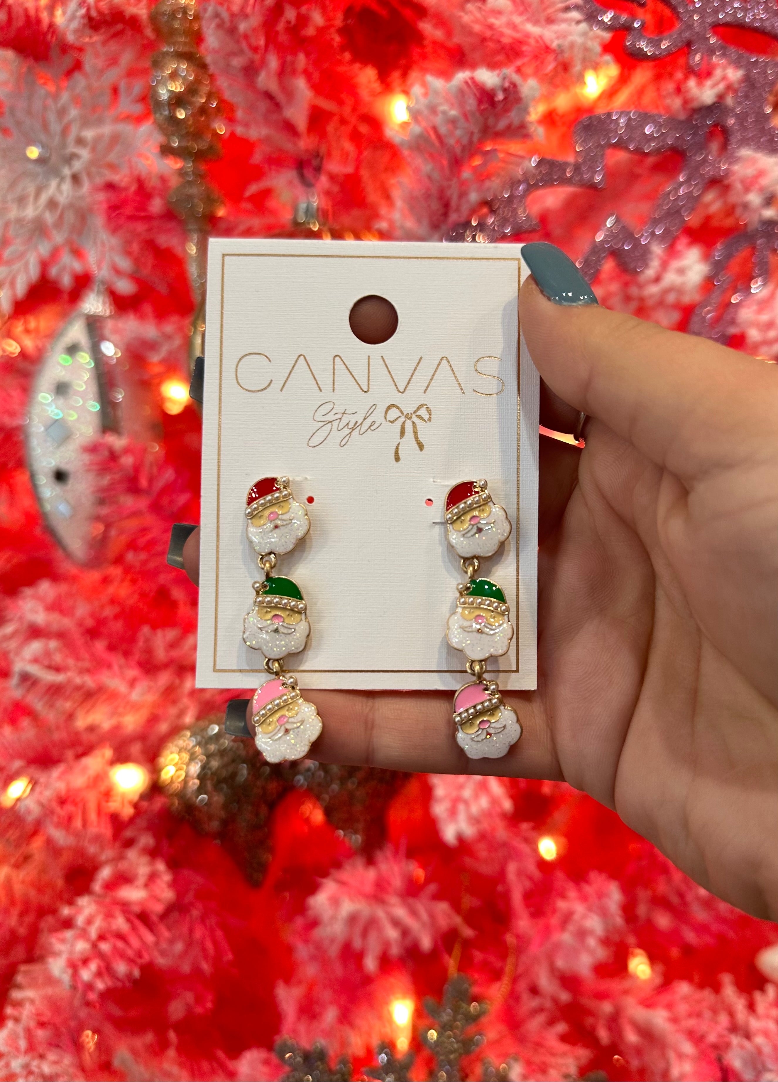 Pearl Studded Enamel Santas Earrings