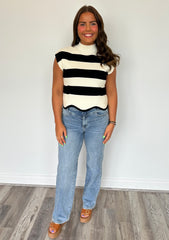 Striped & Scalloped Top  **Final Sale**