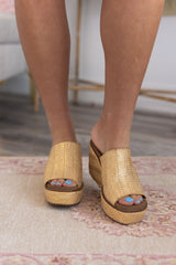 Mugshot Gold Wash Raffia Wedge