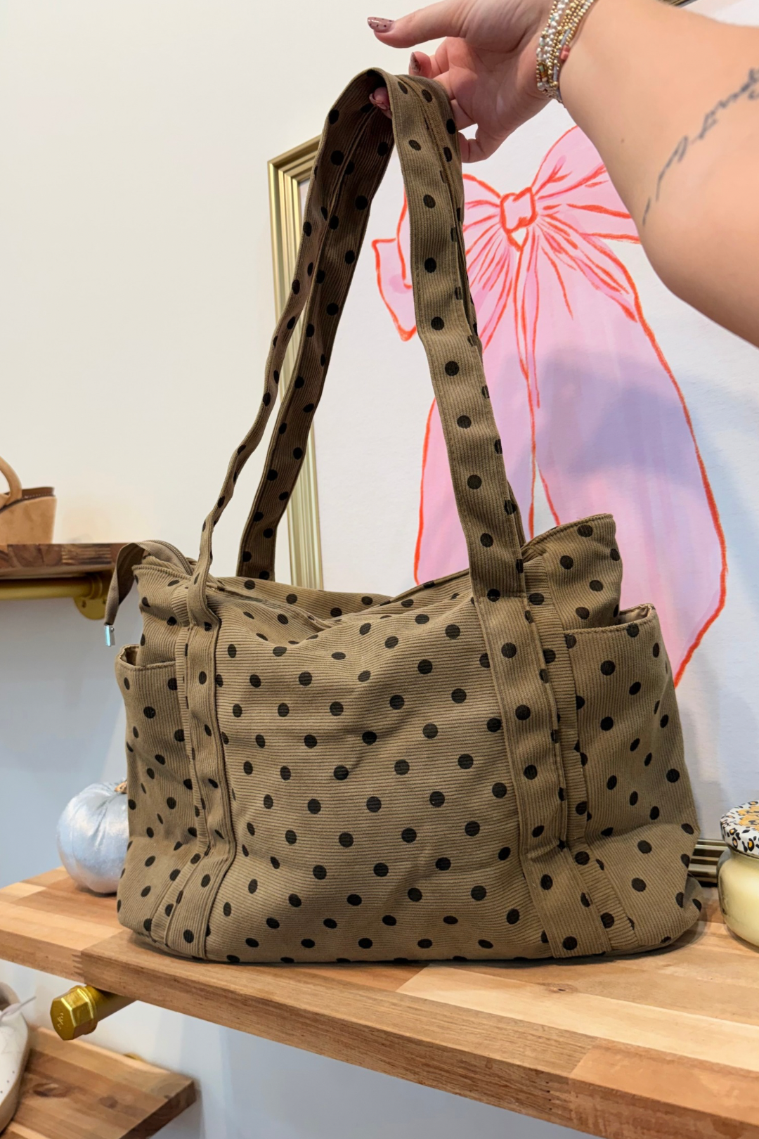 Polka Dot Multi-Pocket Shoulder Bag