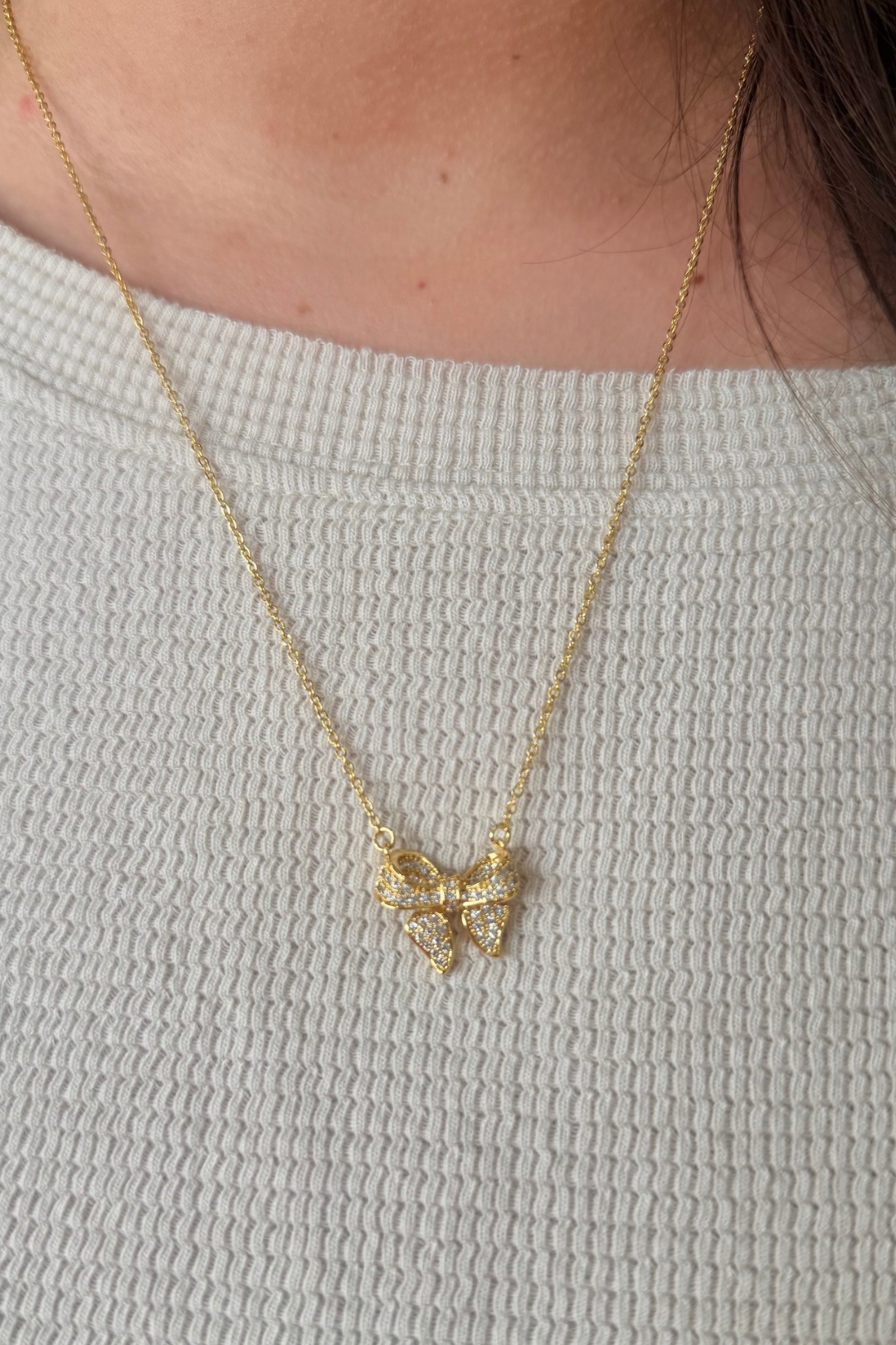 Gold CZ  Bow Neckace
