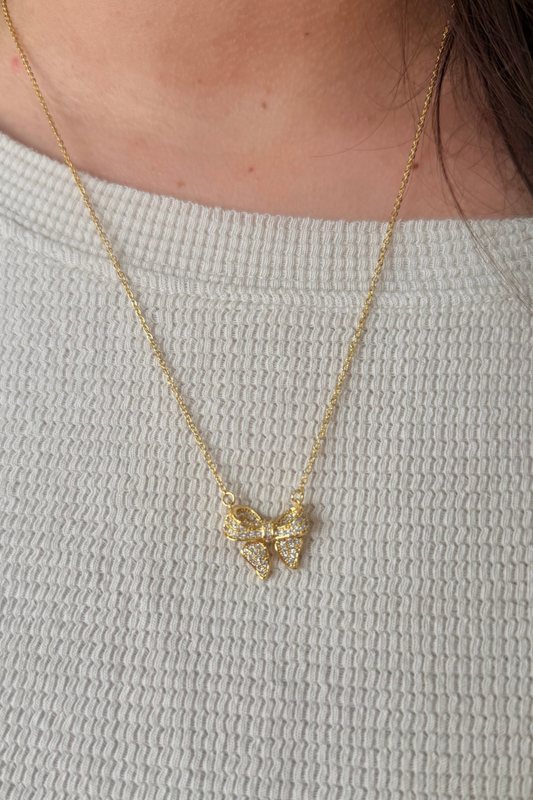 Gold CZ  Bow Neckace
