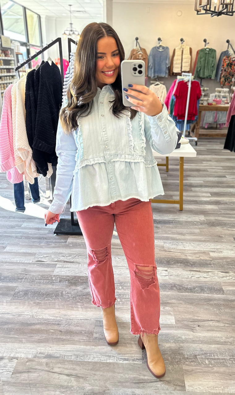 Danica Denim & Ruffle Top