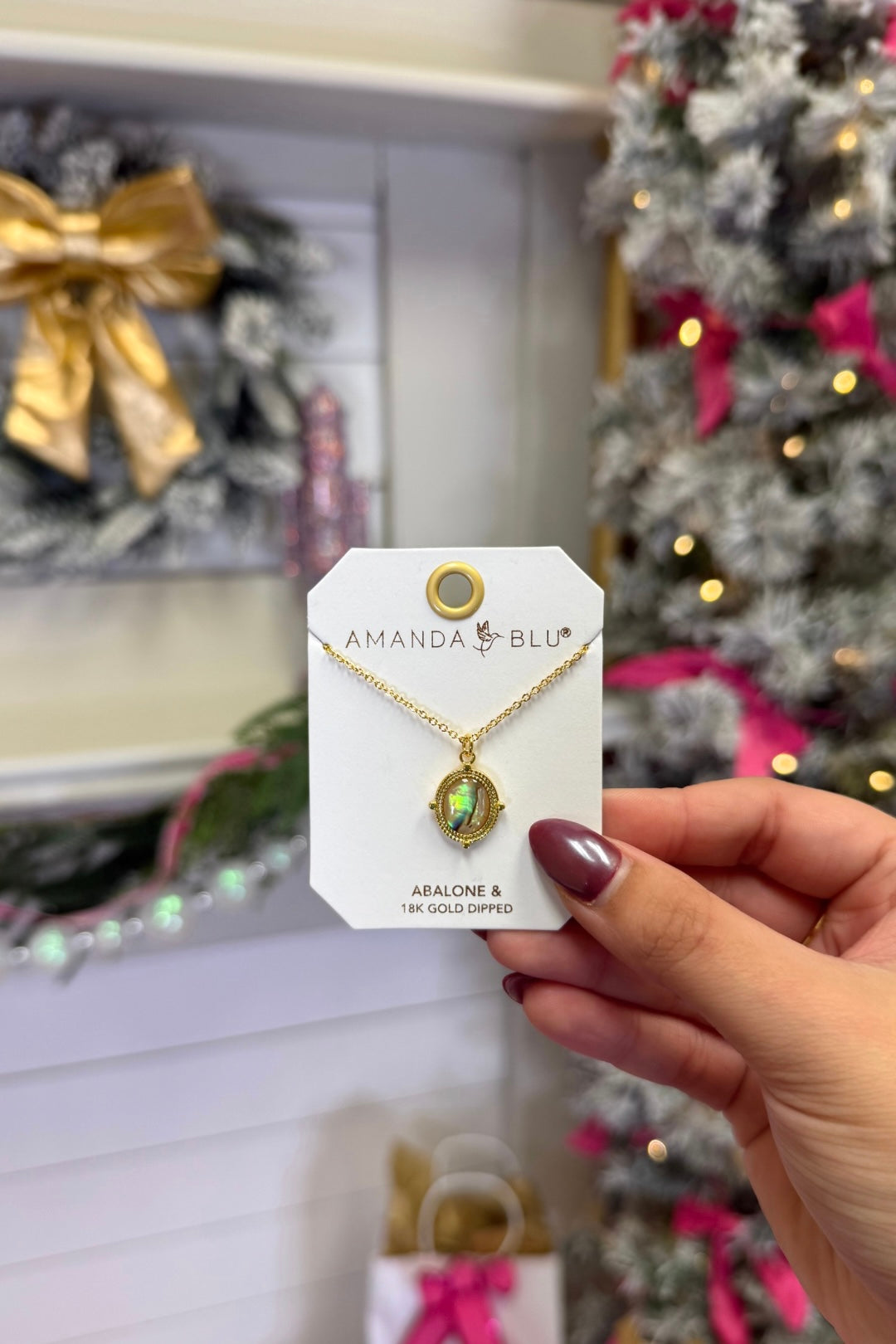 Gold Abalone Tan Compass Necklace