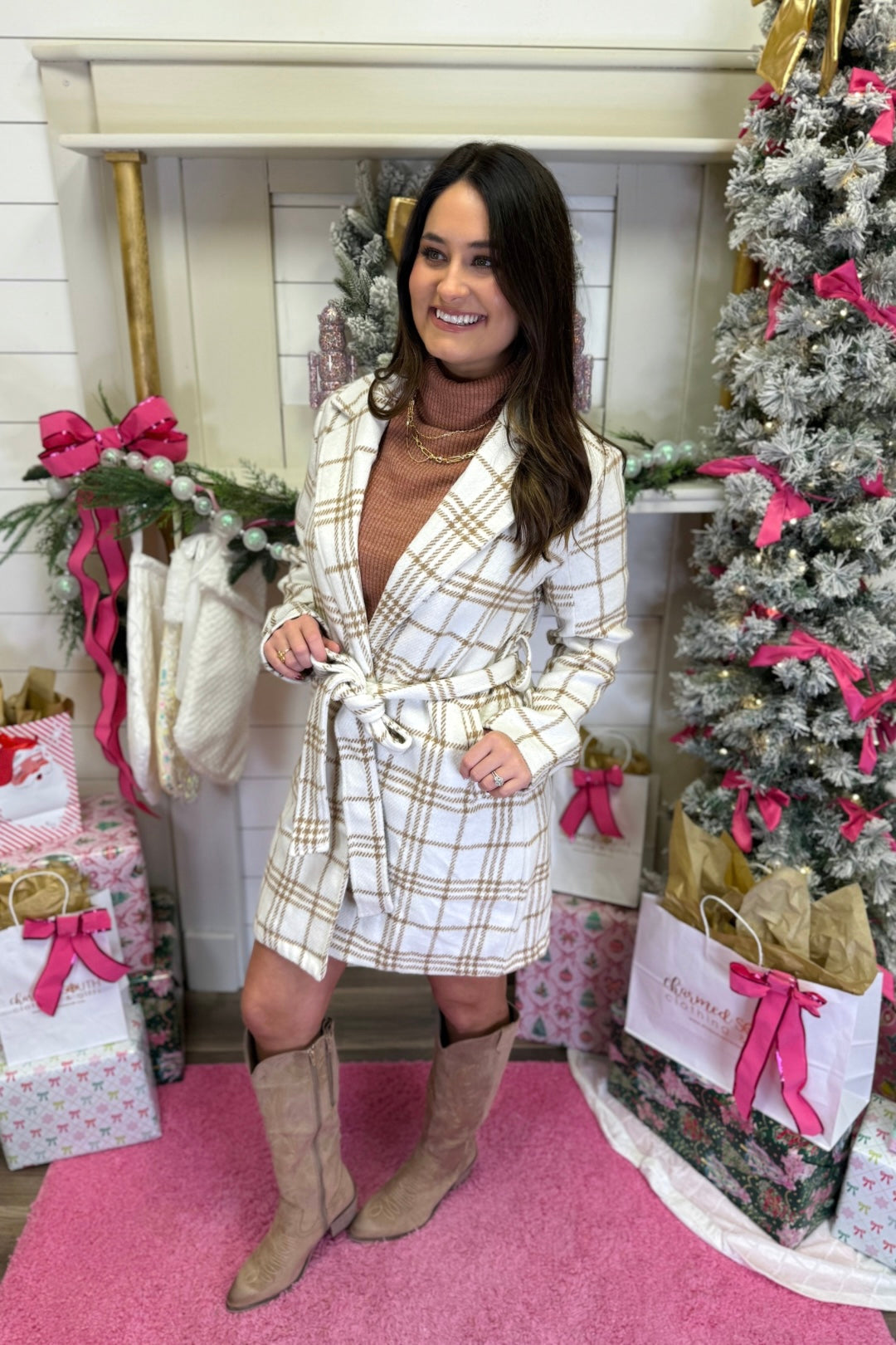 Cream & Toffee Plaid Coat