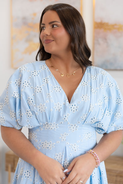 Blue Blooms Eyelet Lace Dress
