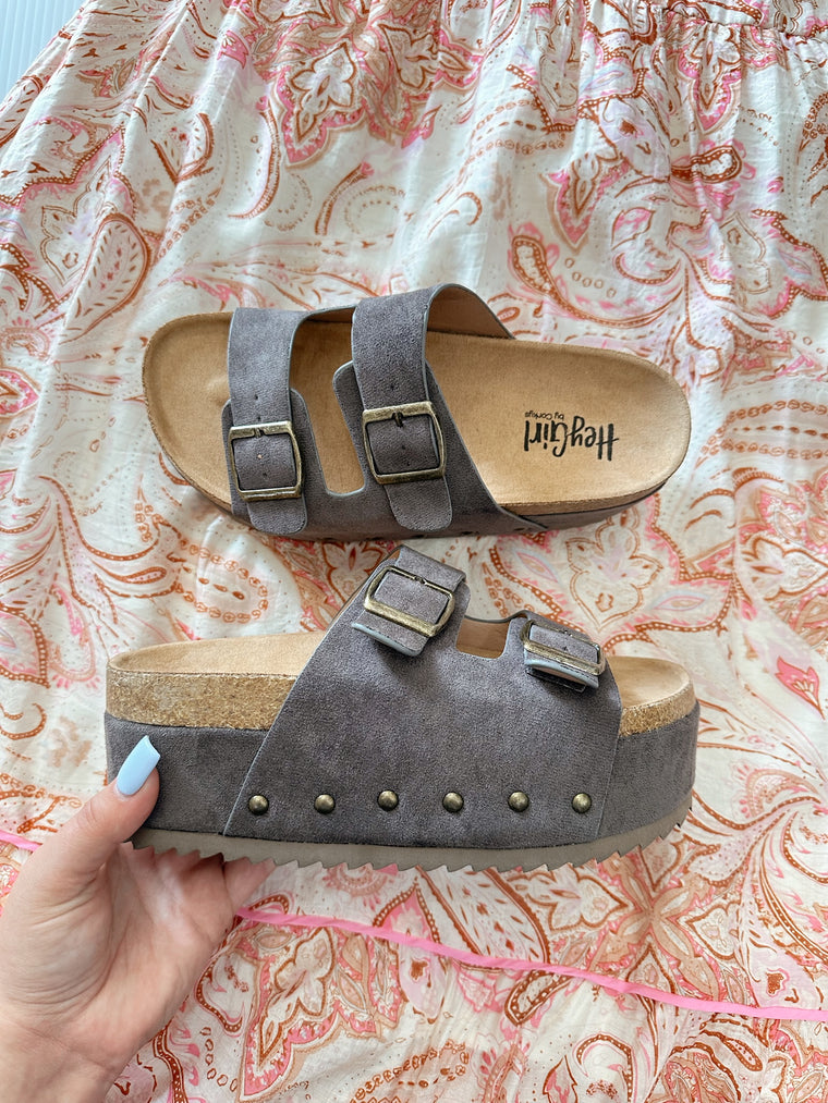 Wannabe Grey Faux Suede Platform Sandal