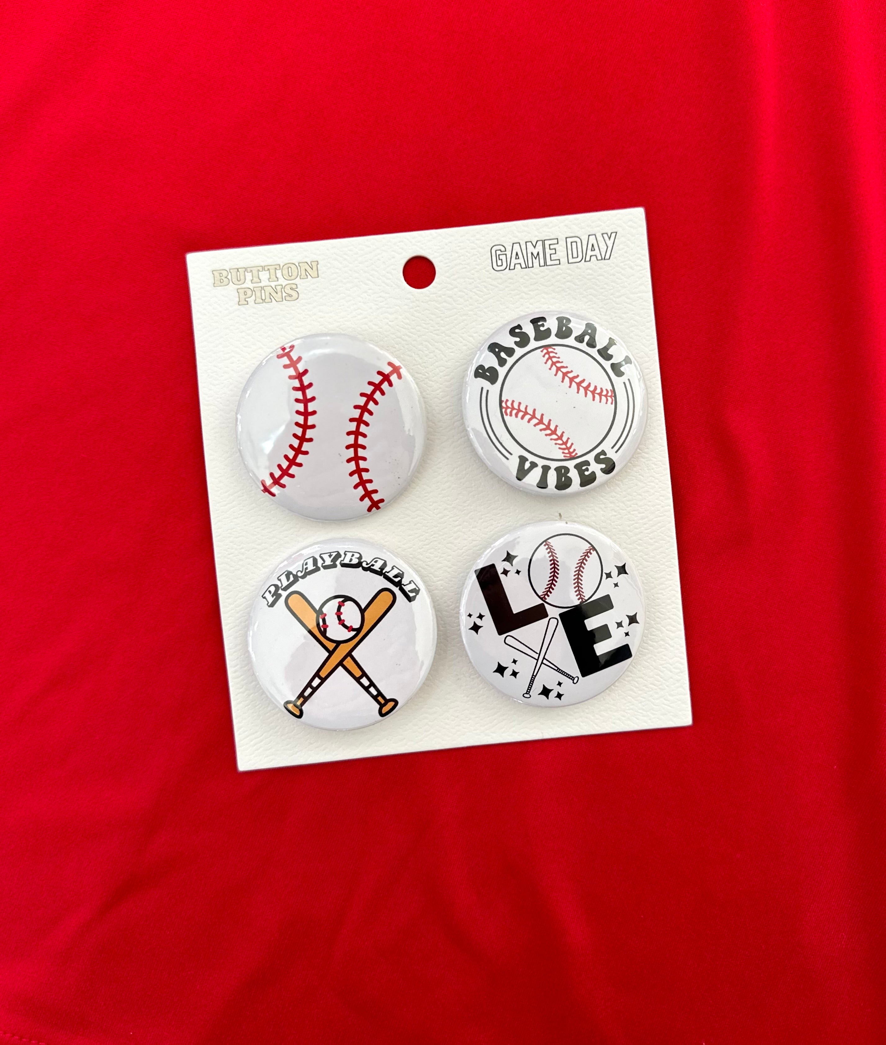 Set of 4 Baseball Button Pins