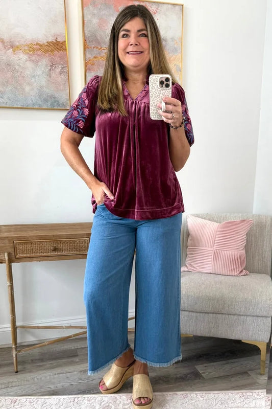 Plum Petals Velvet Top - CURVY