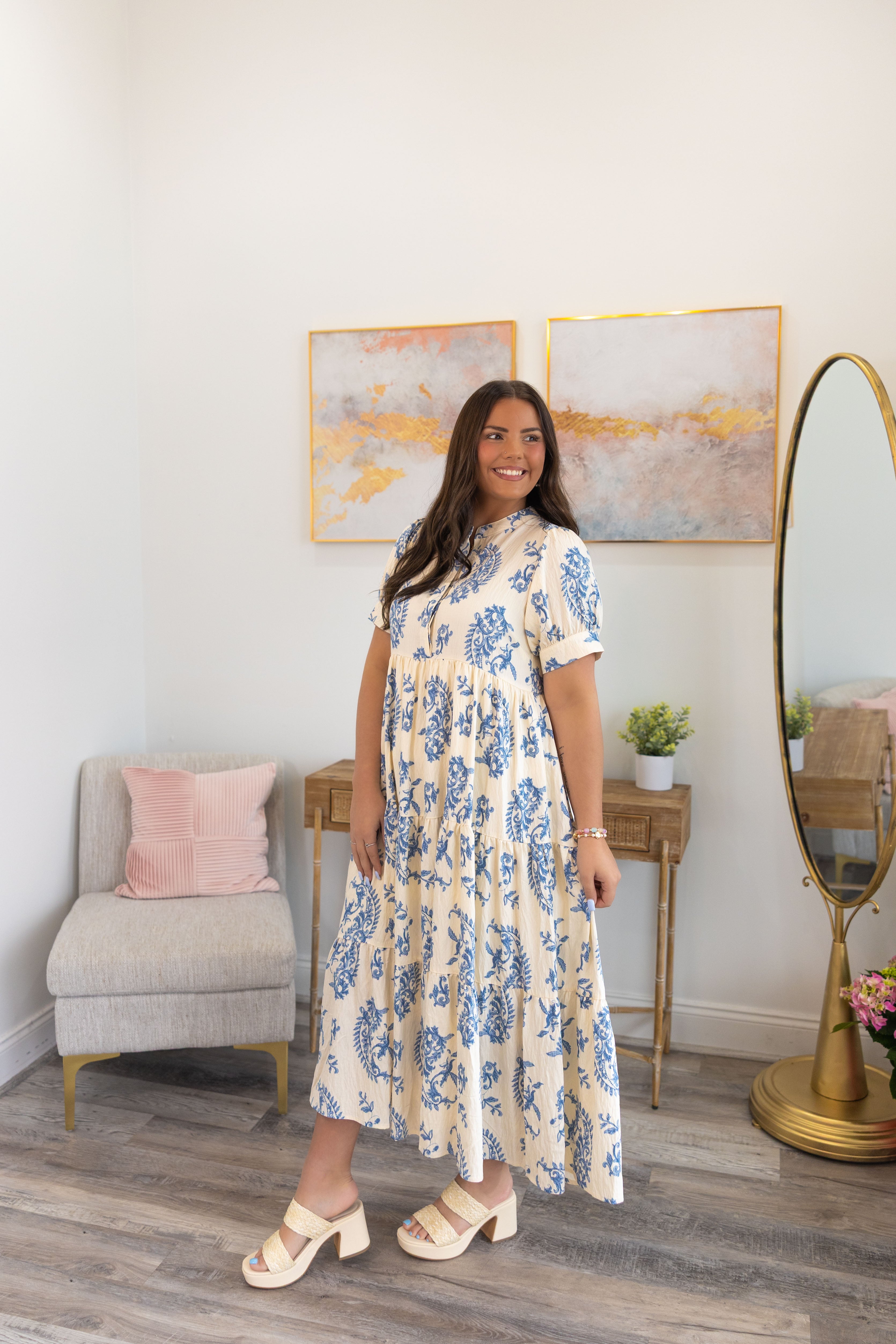 Paisley Print Tiered Maxi Dress