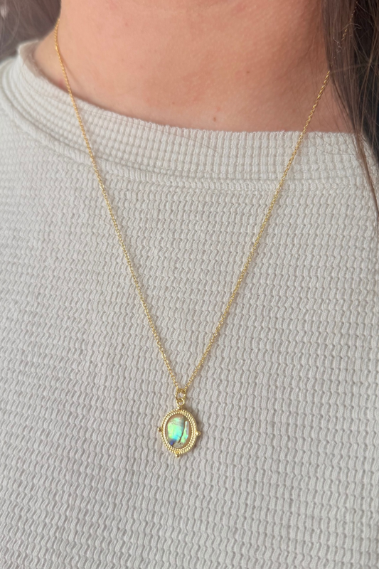 Gold Abalone Tan Compass Necklace