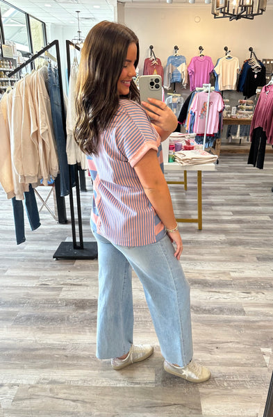 Bubble Gum Mixed Striped Top