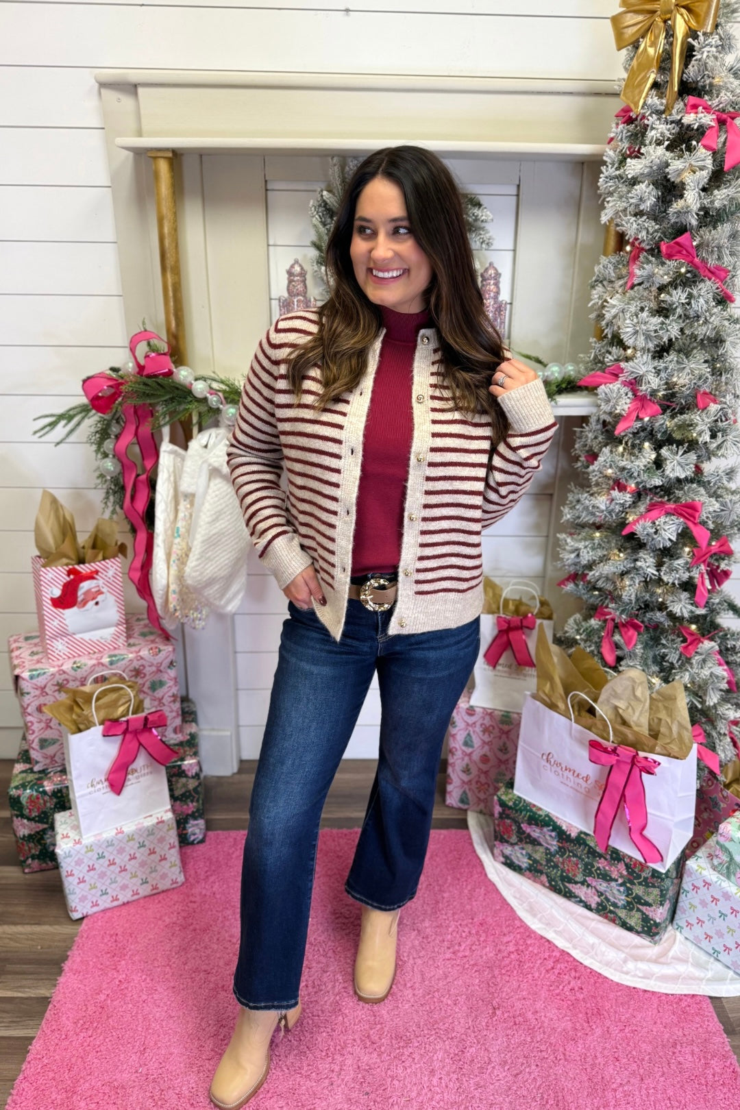 Crimson Latte Striped Cardigan