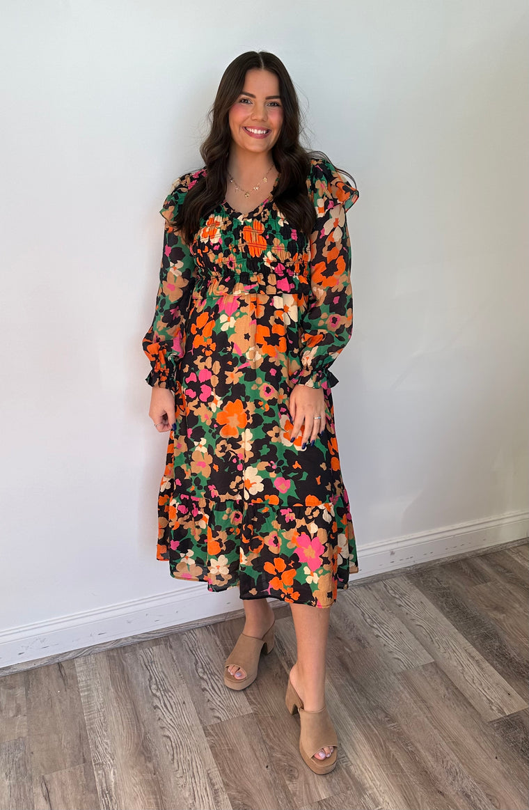 Wild Winter Floral Midi Dress