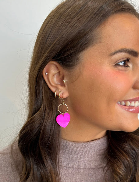 Hot Pink Heart Dangle Earrings